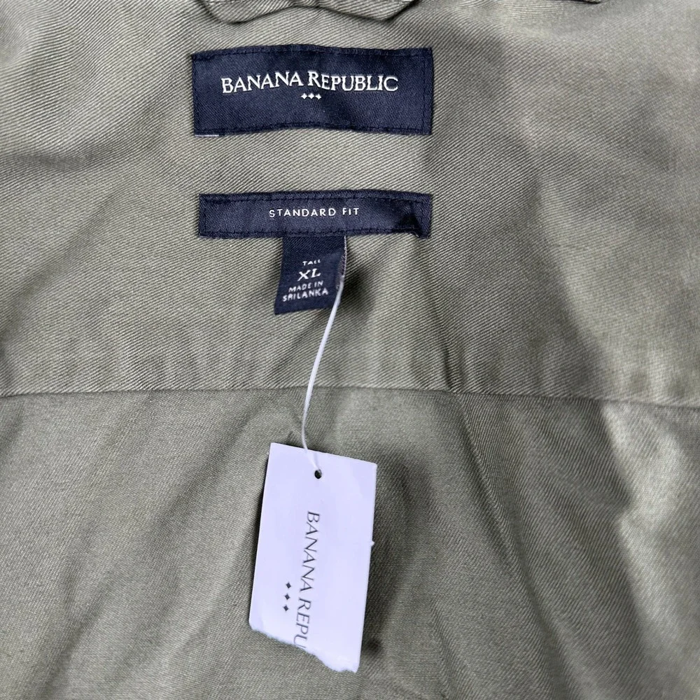 Banana Republic Button Up Shirt Mens XL Tall Green Standard Fit Cotton Utility